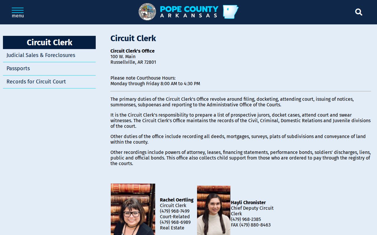 Russellville residents directory Pope County Circuit Clerk page
