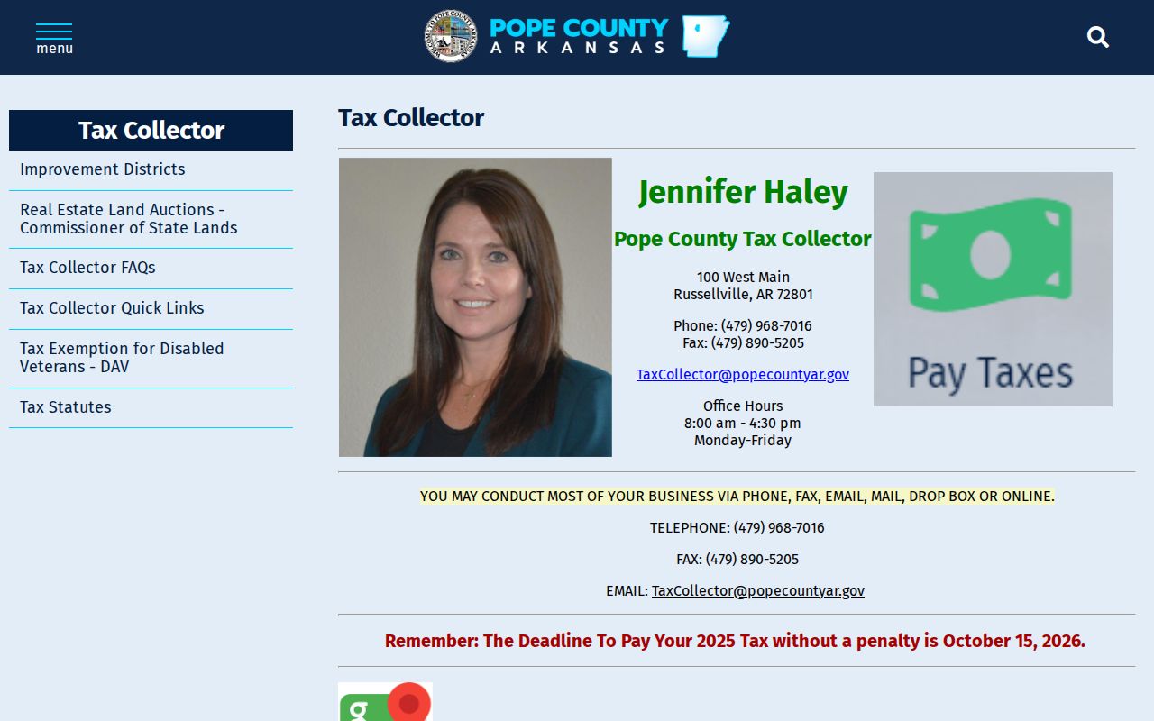 Russellville neighbors Pope County property tax route