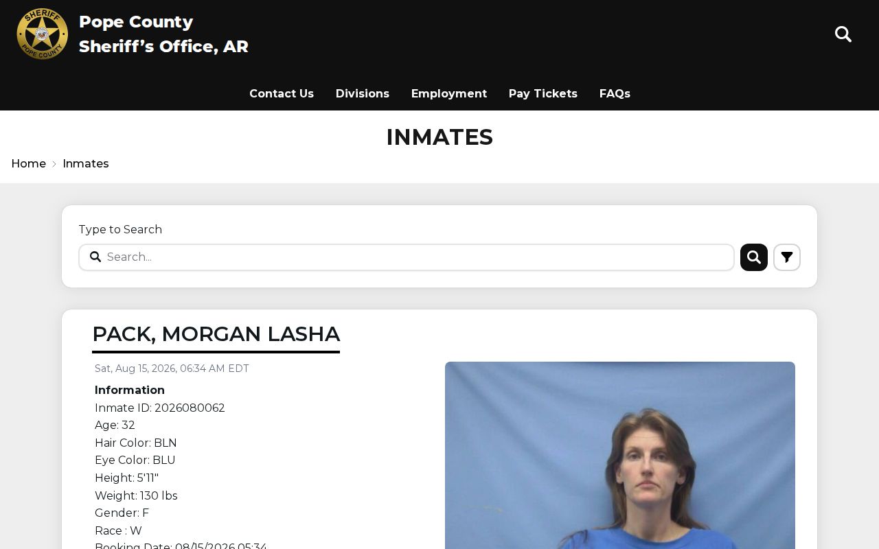 Russellville neighbors Pope County inmate roster source