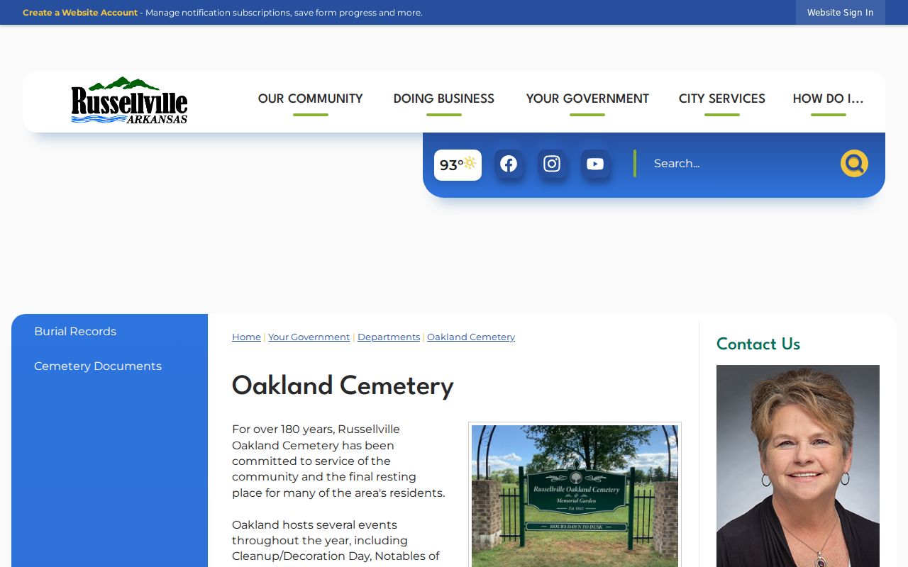 Russellville previous residents Oakland Cemetery burial records page