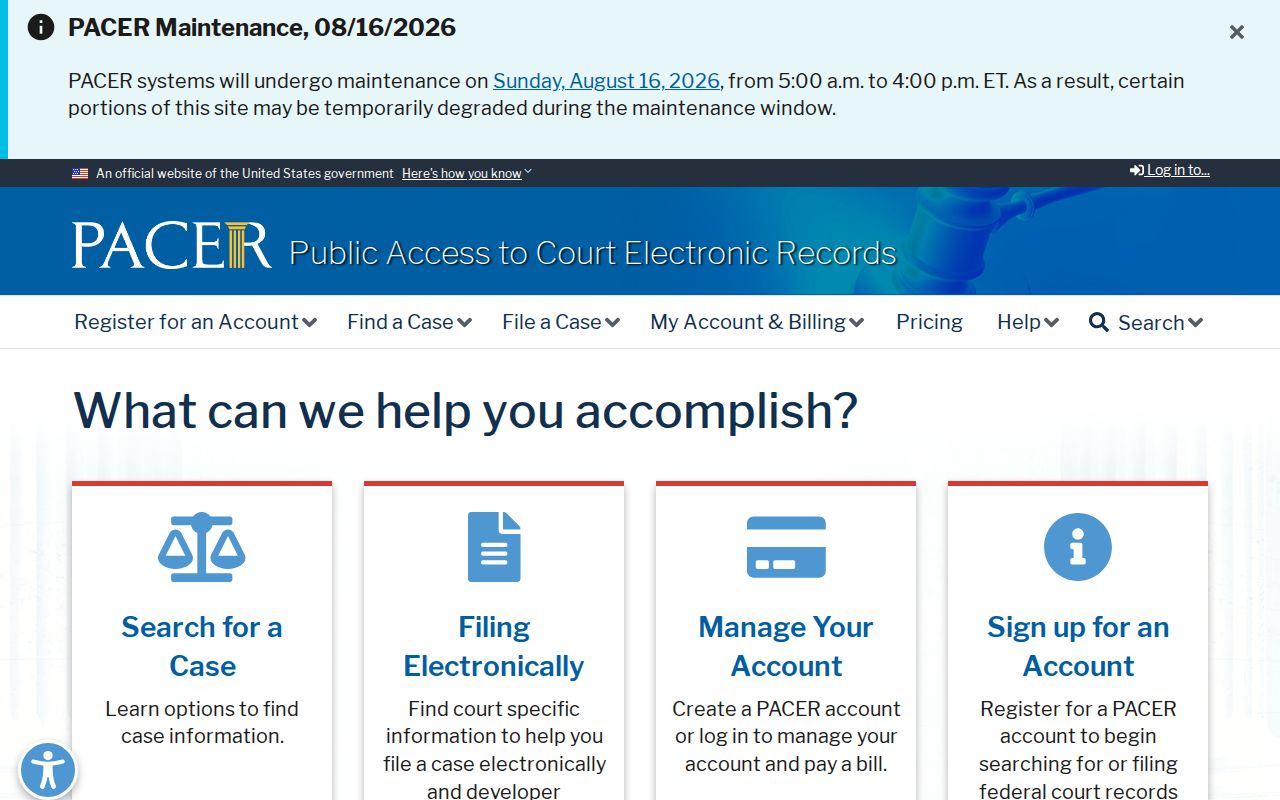 Russellville previous residents PACER federal court record access