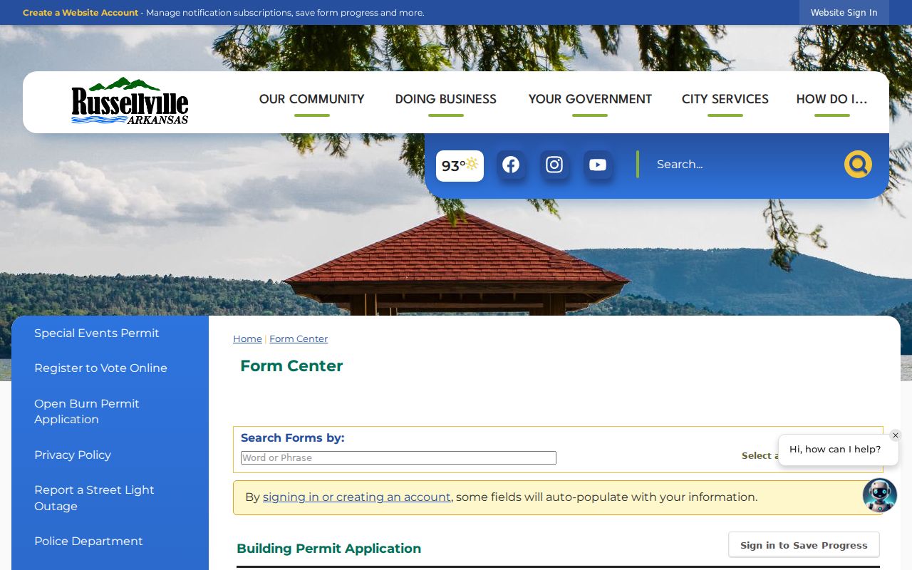 Russellville street directory address fields in building permit application