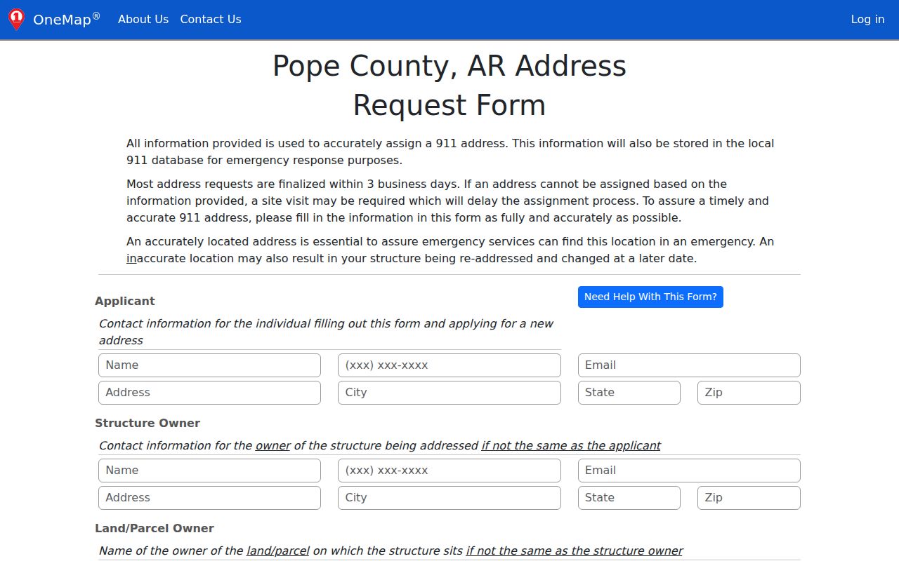 Russellville street directory Pope County address request form