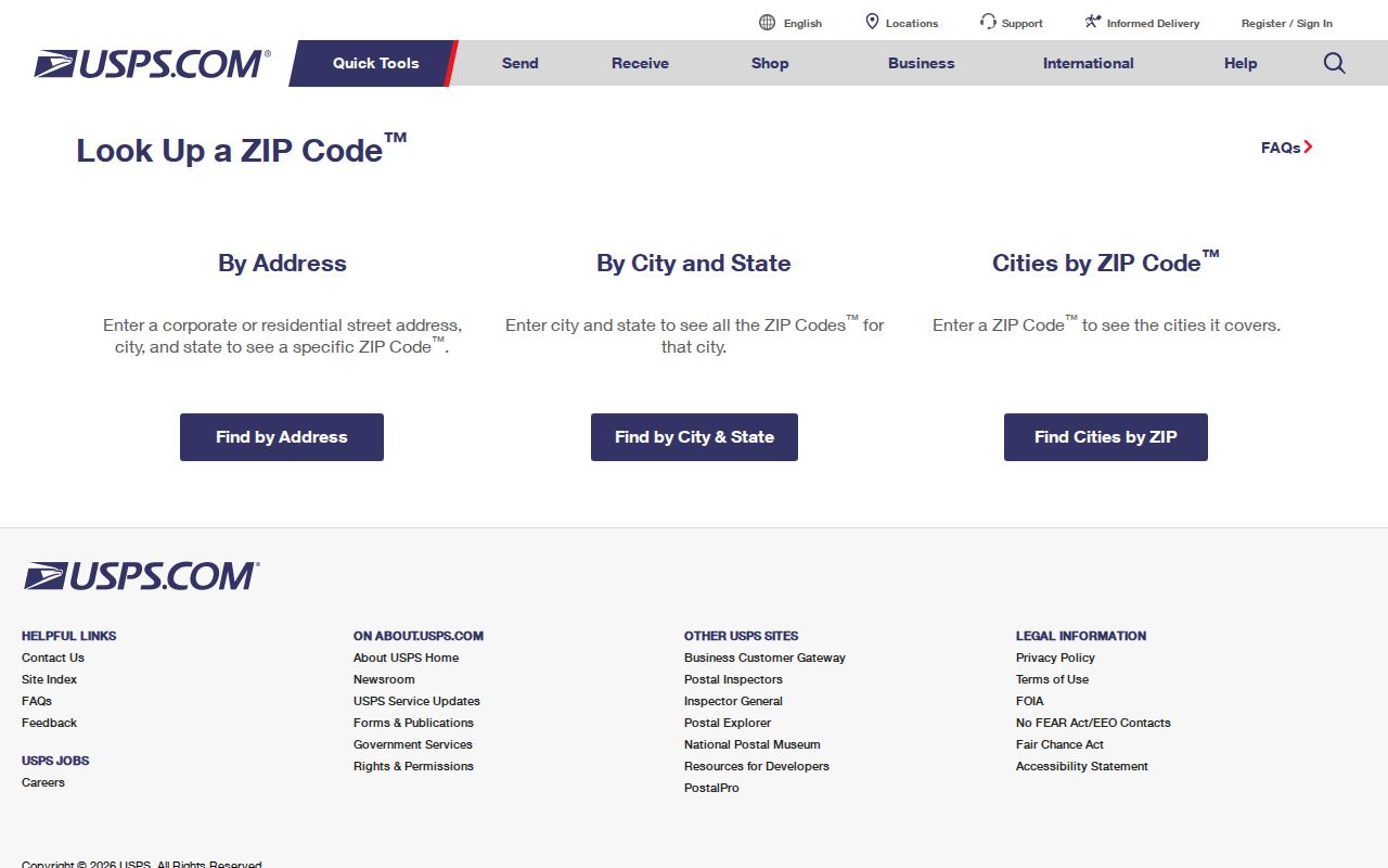 Russellville ZIP code directory USPS lookup screen